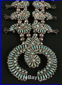 Vintage Zuni Turquoise & Sterling Silver Squash Blossom Necklace Dead Pawn