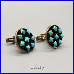 Vintage Zuni-sterling & Turquoise Round Cuff Links-native American