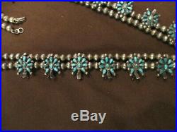 Vintage Zuni turquoise petit point Zuni squash blossom necklace with earrings