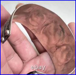 Vintage native american navajo sterling silver turquoise 3 stone cuff bracelet