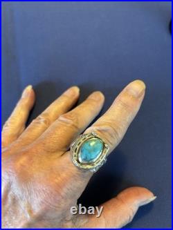Vintage sterling silver Navajo men's turquoise horseshoe horseheads ring 10 1/2 Vintage sterling silver Navajo men's turquoise horseshoe horseheads ring 10 1/2