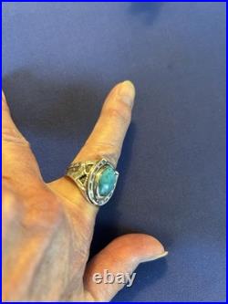 Vintage sterling silver Navajo men's turquoise horseshoe horseheads ring 10 1/2 Vintage sterling silver Navajo men's turquoise horseshoe horseheads ring 10 1/2