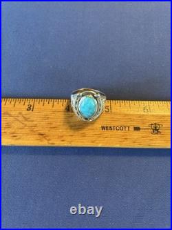 Vintage sterling silver Navajo men's turquoise horseshoe horseheads ring 10 1/2 Vintage sterling silver Navajo men's turquoise horseshoe horseheads ring 10 1/2