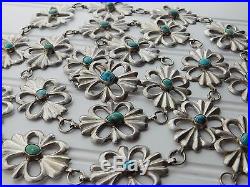 Vtg 1900 Old Pawn NAVAJO Sand Cast Sterling Silver Turquoise Concho Belt 253g