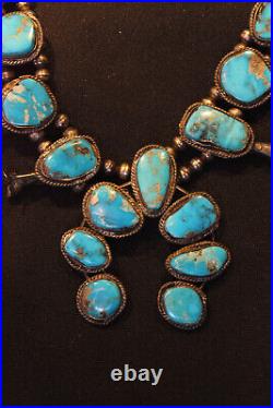 Vtg 1940's NAVAJO TURQUOISE Squash Blossom 162 g 22 Sterling Silver Necklace