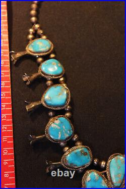 Vtg 1940's NAVAJO TURQUOISE Squash Blossom 162 g 22 Sterling Silver Necklace