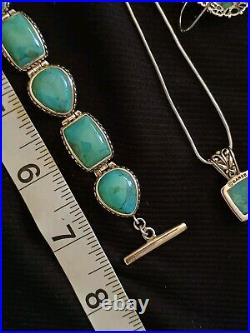 Vtg Barse Sterling Silver Turquoise Bracelet, Necklace & Earring Set Beautiful