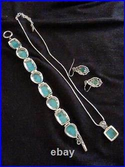 Vtg Barse Sterling Silver Turquoise Bracelet, Necklace & Earring Set Beautiful