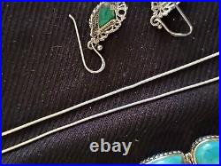 Vtg Barse Sterling Silver Turquoise Bracelet, Necklace & Earring Set Beautiful