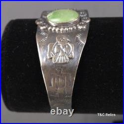Vtg Cerrillos Turquoise Cuff Bracelet Navajo Sterling Silver Thunderbird 26.66g