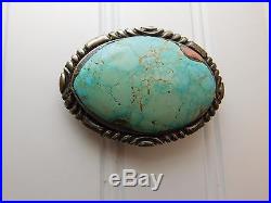 Vtg Early H R Coonsis Sterling Silver ZUNI Turquoise SALMON CORAL Belt Buckle