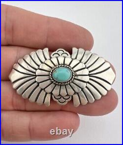 Vtg Gary Reeves Navajo Sterling Silver Turquoise Stamped Brooch Pin 1 5/8