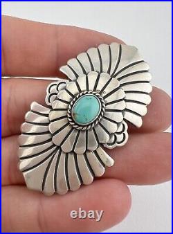 Vtg Gary Reeves Navajo Sterling Silver Turquoise Stamped Brooch Pin 1 5/8