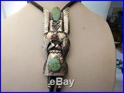 Vtg Gilbert Gomez Sterling Silver Turquoise 6 MOTHER CROW KACHINA Bolo Tie