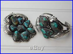 Vtg INDIAN Old PAWN NAVAJO STERLING Silver BISBEE TURQUOISE CUFF Bracelet