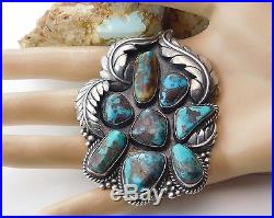 Vtg INDIAN Old PAWN NAVAJO STERLING Silver BISBEE TURQUOISE Open BALE Pendant