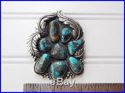 Vtg INDIAN Old PAWN NAVAJO STERLING Silver BISBEE TURQUOISE Open BALE Pendant