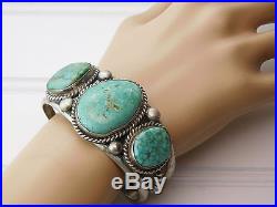 Vtg INDIAN Old PAWN NAVAJO STERLING Silver CARICO LAKE TURQUOISE CUFF Bracelet