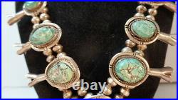 Vtg Large Sterling Silver Turquoise Squash Blossom Necklace 25 S 1950