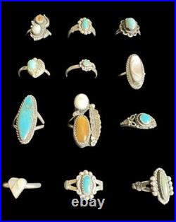 Vtg Lot 12 Native American Sterling Silver Sz 4-5 Rings Turquoise Mop All Nice