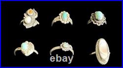 Vtg Lot 12 Native American Sterling Silver Sz 4-5 Rings Turquoise Mop All Nice
