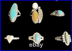 Vtg Lot 12 Native American Sterling Silver Sz 4-5 Rings Turquoise Mop All Nice