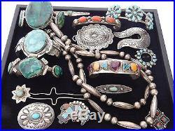Vtg Lot Harvey Era Native Navajo Zuni Sterling Silver Turquoise Cuff Buckle Pins