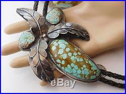 Vtg Massive OLD PAWN 120g NAVAJO Sterling Silver HIGH QUALITY TURQUOISE Bolo Tie