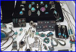 Vtg Mostly STERLING SILVER Native OLD PAWN Rings Necklace Earrings Turquoise LOT