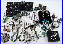 Vtg Mostly STERLING SILVER Native OLD PAWN Rings Necklace Earrings Turquoise LOT