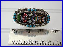 Vtg NATIVE AMERICAN Old PAWN Turquoise Sterling Silver Micro Inlay Long RING