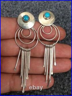 Vtg. Native American Navajo Sterling silver turquoise hoop pierce earrings