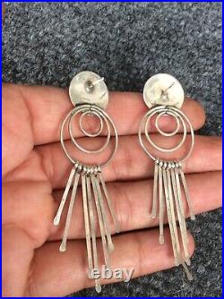 Vtg. Native American Navajo Sterling silver turquoise hoop pierce earrings
