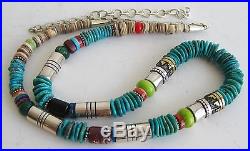 Vtg Navajo Indian Sterling Silver Tommy Singer Turquoise Heishi Bead Necklace