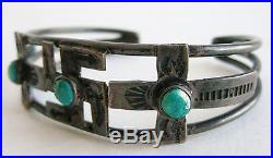 Vtg Navajo Indian Sterling Silver Whirling Logs Green Turquoise Cuff Bracelet