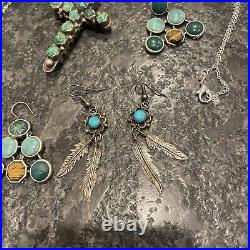 Vtg Navajo Jewelry Lot Zuni Turquoise STERLING silver Scrap or Repair Wear