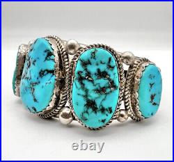 Vtg Navajo Sterling Silver Blue Sleeping Beauty Turquoise Cuff Bracelet 66.3g