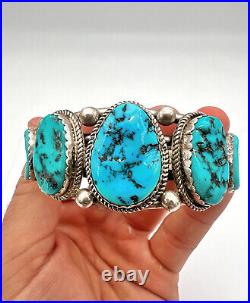 Vtg Navajo Sterling Silver Blue Sleeping Beauty Turquoise Cuff Bracelet 66.3g