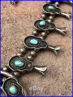 Vtg Navajo Sterling Silver Kingman Turquoise Shadow Box Squash Blossom Necklace