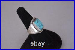 Vtg Navajo Sterling Silver Ring Square Turquoise Stone Handstamped Sz 8