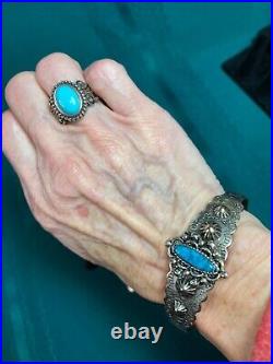 Vtg Navajo Sterling Silver & Turquoise Mixed Lot Jewelry Rings & Cuff Bracelet