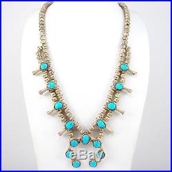 Vtg Navajo Sterling Silver & Turquoise Squash Blossom Naja Necklace G BL