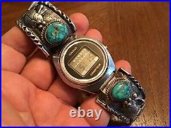 Vtg Navajo Sterling Silver Turquoise Watch Tip Band Signed RT Ray Tafoya Casio