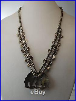 Vtg OLD PAWN 50s ZUNI Inlay HUMMINGBIRD Sterling Silver SQUASH BLOSSOM Necklace