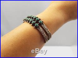 Vtg Old Native American Zuni Sterling Silver Double Row Turquoise Cuff Bracelet