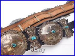 Vtg Old Pawn NAVAJO Heavy Sturdy Sterling Silver Turquoise CONCHO Belt 570 grams