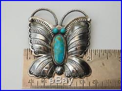 Vtg Old Pawn NAVAJO R H BOYD Sterling Silver Turquoise BUTTERFLY PENDANT BROOCH