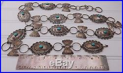 Vtg Old Pawn NAVAJO Sterling Silver BUTTERFLY & TURQUOISE Scallop CONCHO BELT