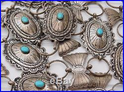 Vtg Old Pawn NAVAJO Sterling Silver BUTTERFLY & TURQUOISE Scallop CONCHO BELT