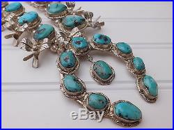 Vtg Old Pawn NAVAJO Sterling Silver SQUASH BLOSSOM Bench Bead Turquoise Necklace